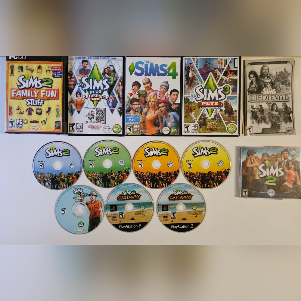 Sims PC Lot of 11 Discs (Sims 1,2,3,4, Pets, University, PS2 Castaway, & More!)